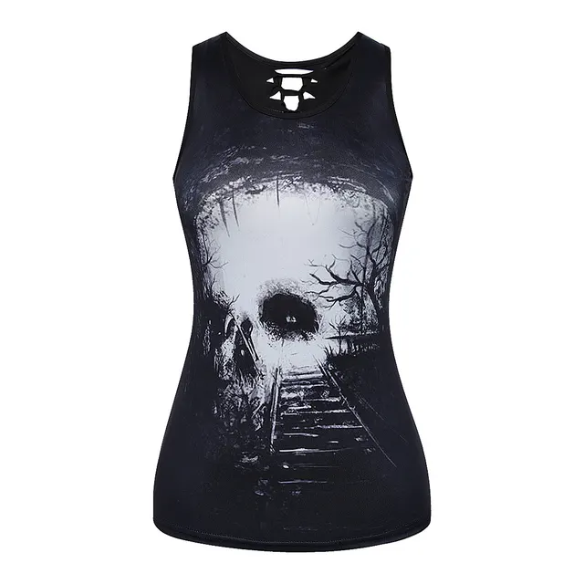 Women's Fashion Skull Digital Print Back Cutout Tank Top 11 - Shop at LoveMi