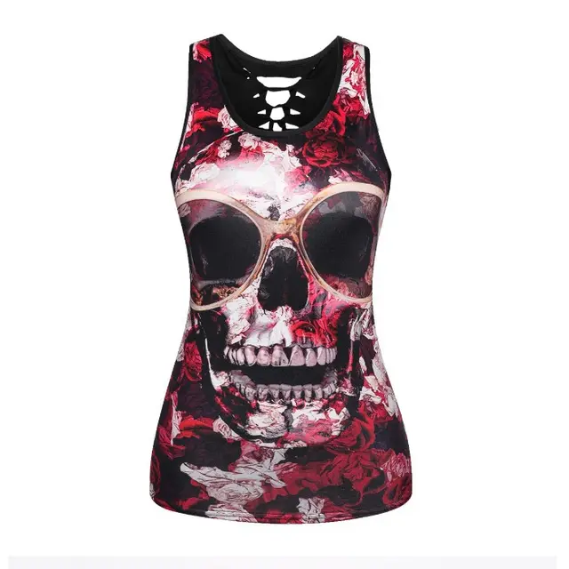 Women's Fashion Skull Digital Print Back Cutout Tank Top 13 - Shop at LoveMi