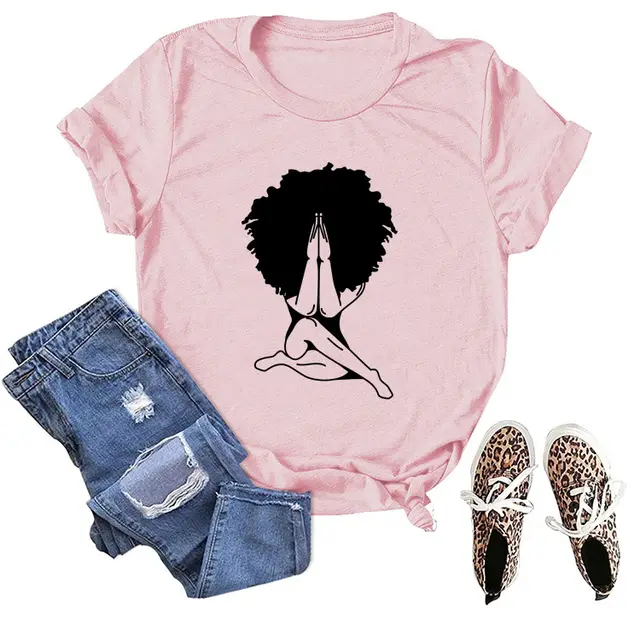 Printed Melanin Casual Women's Top T Shirt Short Sleeve Pink - Shop at LoveMi