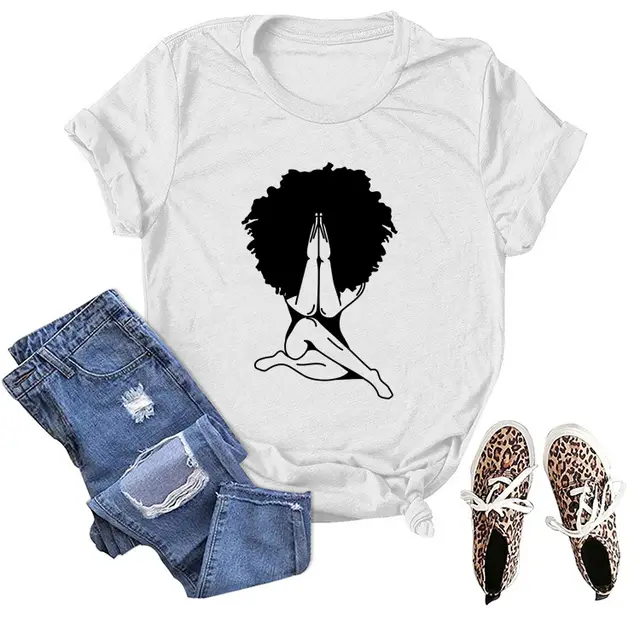 Printed Melanin Casual Women's Top T Shirt Short Sleeve White - Shop at LoveMi