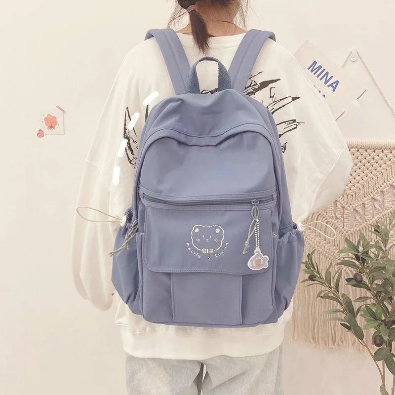 Schoolbag Girl College Cute Girl Canvas Blue - Shop at LoveMi