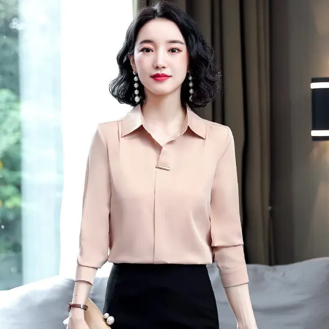 Women's New Fashionable Lapel Loose And Slim Shirt Champagne - Shop at LoveMi