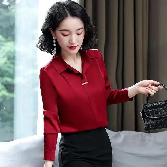 Women's New Fashionable Lapel Loose And Slim Shirt Wine Red - Shop at LoveMi