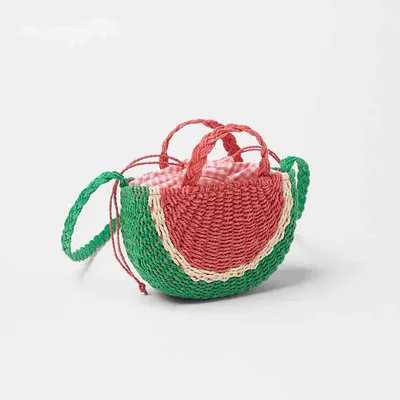 Embroidered Crossbody Straw Bag Woven Seaside Holiday Beach Red - Shop at LoveMi