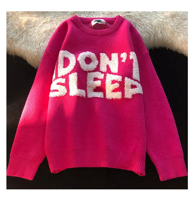 Lazy Style High End Design Korean Style Niche Knitted Sweater Rose Red - Shop at LoveMi