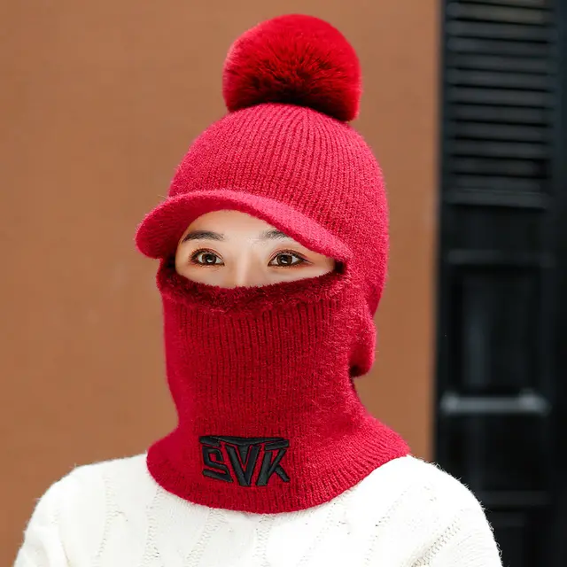 Men's And Women's Winter Warm Mask Cold Hat Women'S Burgundy - Shop at LoveMi