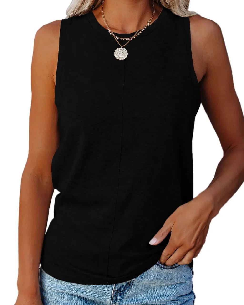 Vest Sleeveless Solid Color Loose Top Women's T-shirt - Black