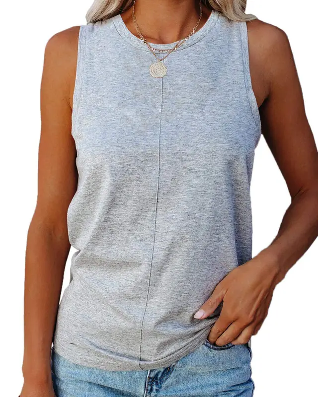 Vest Sleeveless Solid Color Loose Top Women's T shirt Gray - Shop at LoveMi
