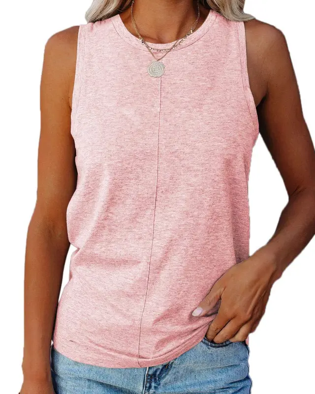 Vest Sleeveless Solid Color Loose Top Women's T shirt Pink - Shop at LoveMi