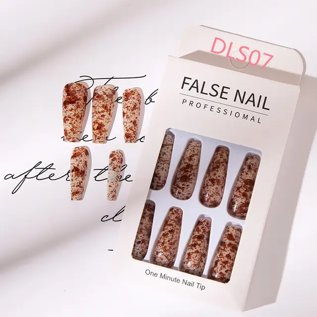 Bright Oil Colour Marble Pattern European And American Style Long Fake Nails - Dls07 Glue Free