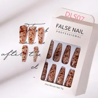 Bright Oil Color Marble Pattern European And American Style Long Fake Nails - Dls07 Glue Free