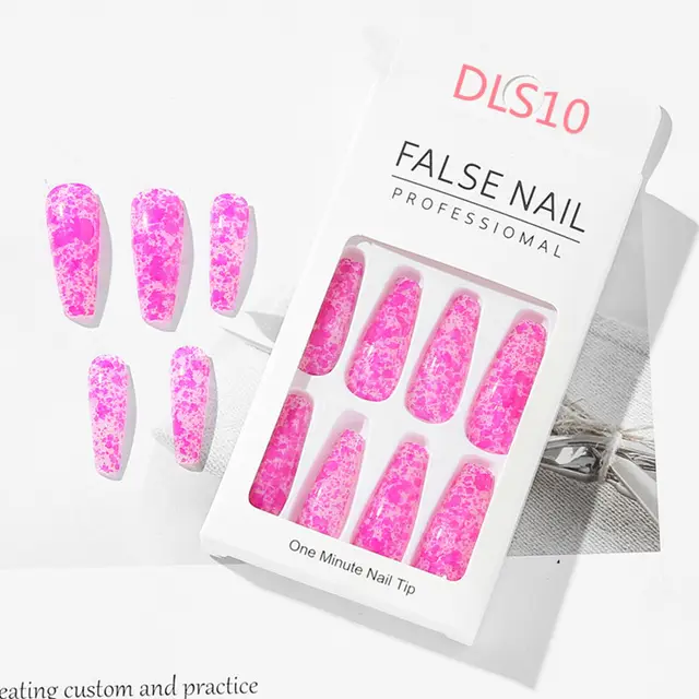 Bright Oil Color Marble Pattern European And American Style Long Fake Nails Dls10 Glue Free - Shop at LoveMi