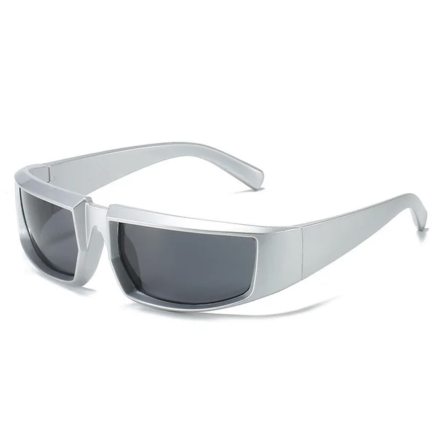 Super Texture Cool Sunglasses Futuristic Technology Punk Silver Frame Grey - Shop at LoveMi