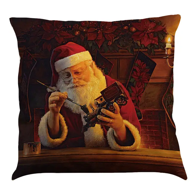 Oil Painting Santa Claus Christmas Cushion Pillowcase - Shop at LoveMi