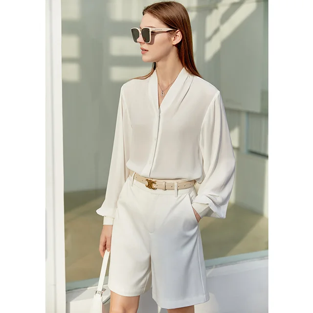 Chiffon Shirt Chic Top Temperament Lantern Sleeves White - Shop at LoveMi