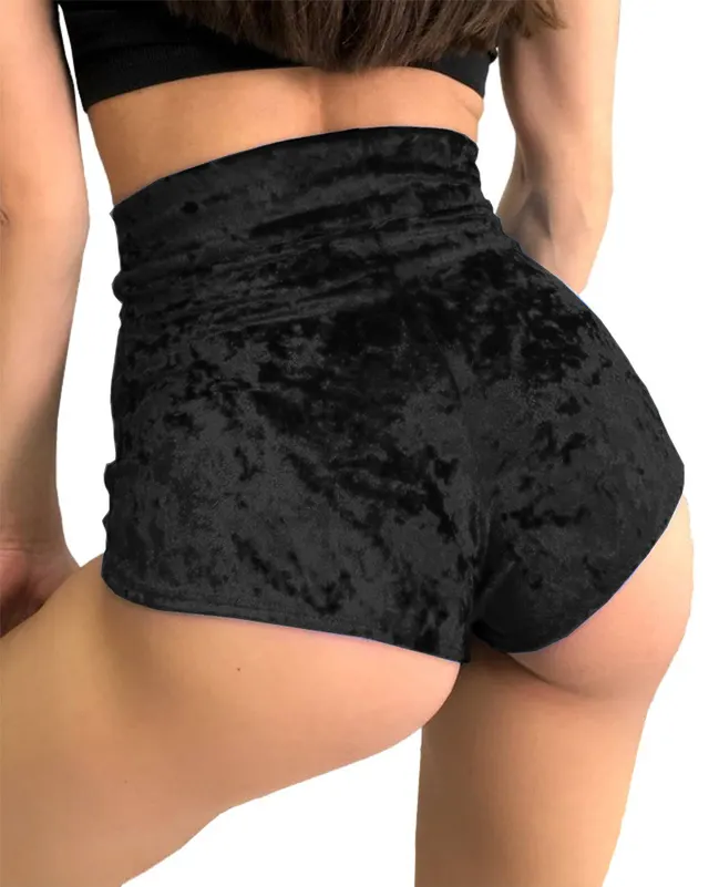 European And American Style High Waist Shorts Slim Velvet Black - Shop at LoveMi
