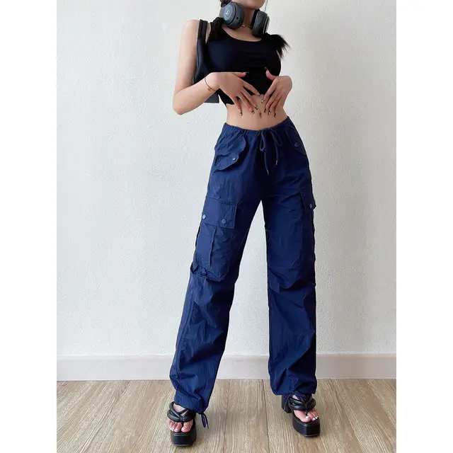 Women's Drawstring Elastic Waist Loose Casual Drawstring Pants Dark Blue - Shop at LoveMi