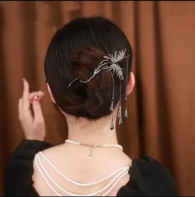 Brass Alloy Hair Ornament Sparkling Zircon Butterfly Silver - Shop at LoveMi