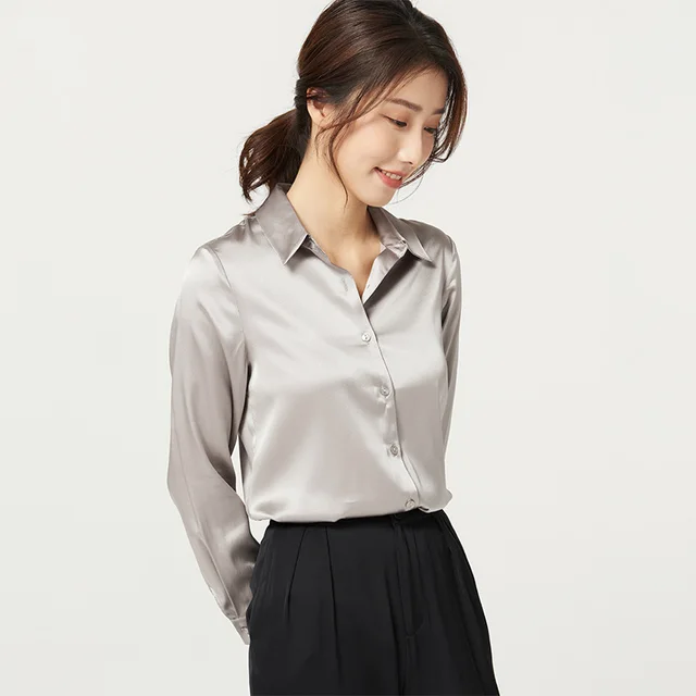 Women's Long Sleeve Satin Heavy Silk Shirt Advanced Grey - Shop at LoveMi