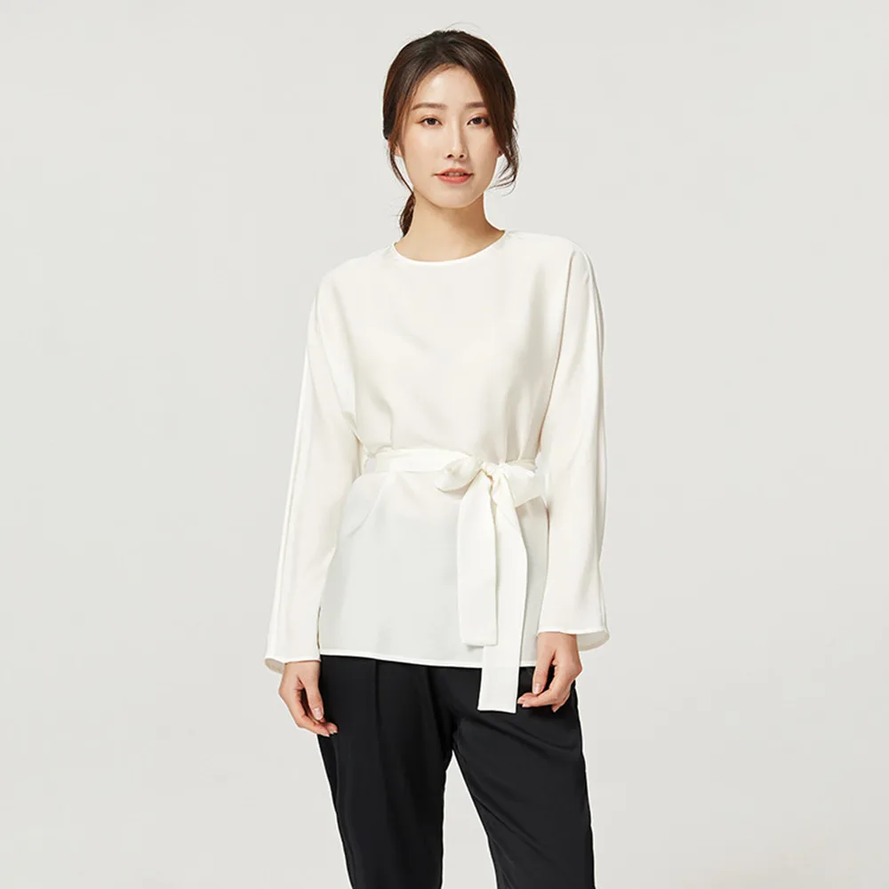Women's Loose And Fashionable Double Joss Satin Silk Shirt - White - View 1