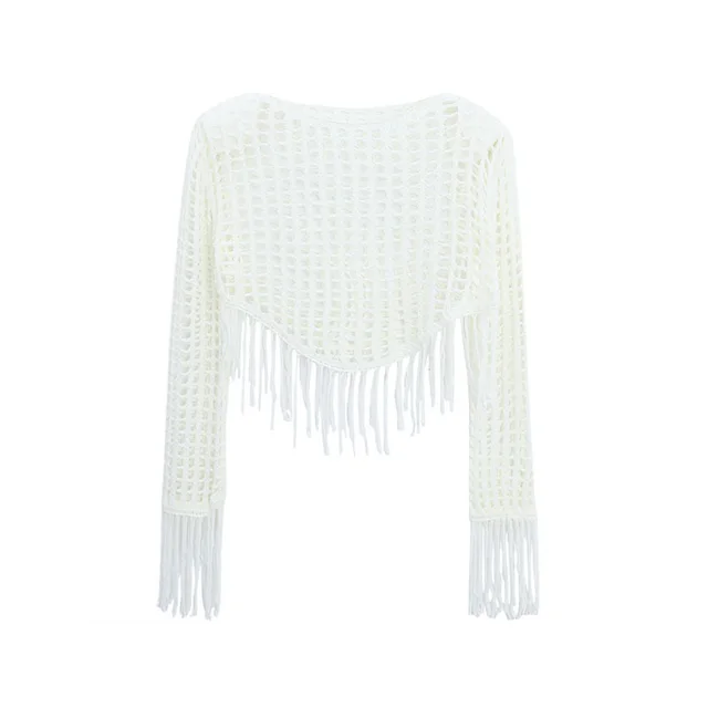 White Cropped Blouse With Fringed Top White - Shop at LoveMi