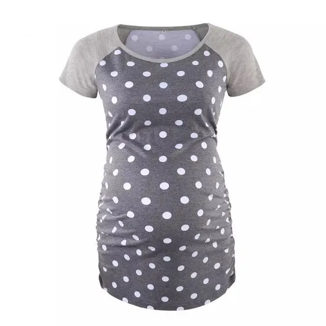 Round Neck Short Sleeve Printed Maternity T shirt Gray Polka Dot - Shop at LoveMi