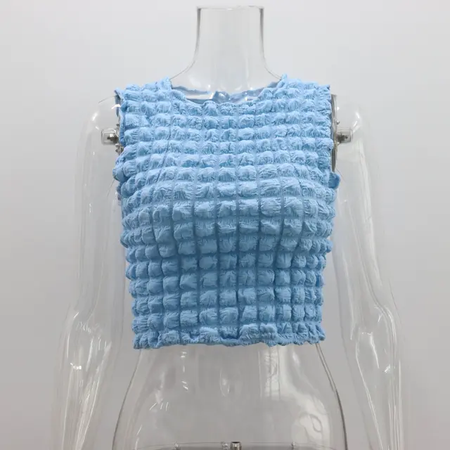 Women's Round Neck Sweet Temperament Slim Vest Blue - Shop at LoveMi