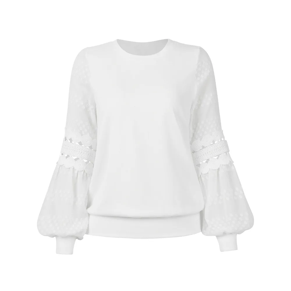 Women's Fashion Long Sleeve Round Neck Pullover Top Beige - Shop at LoveMi