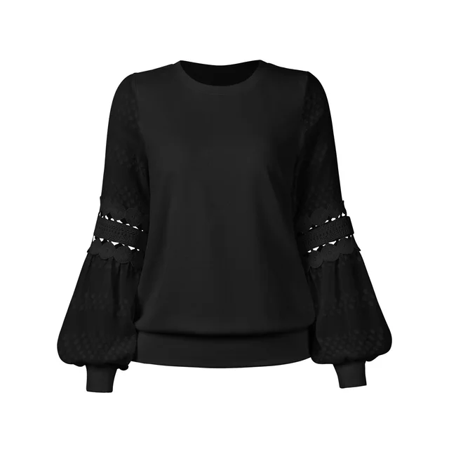 Women's Fashion Long Sleeve Round Neck Pullover Top Black - Shop at LoveMi