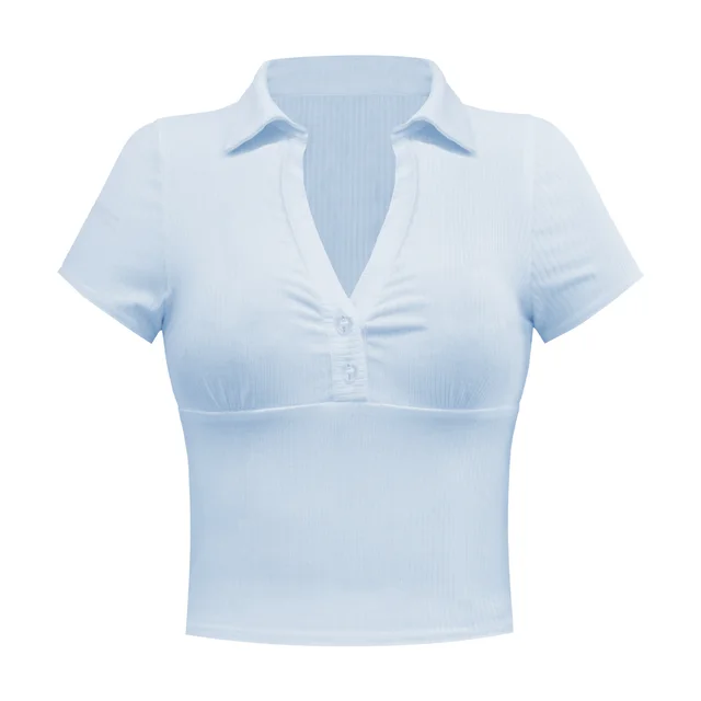 Fashion Summer Women's Retro Chic Waist Shirt Light Blue - Shop at LoveMi