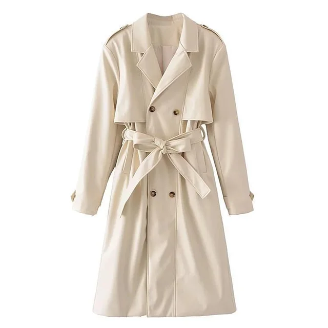 Loose Double Breasted Long Trench Coat French Women's Coat This White - Shop at LoveMi