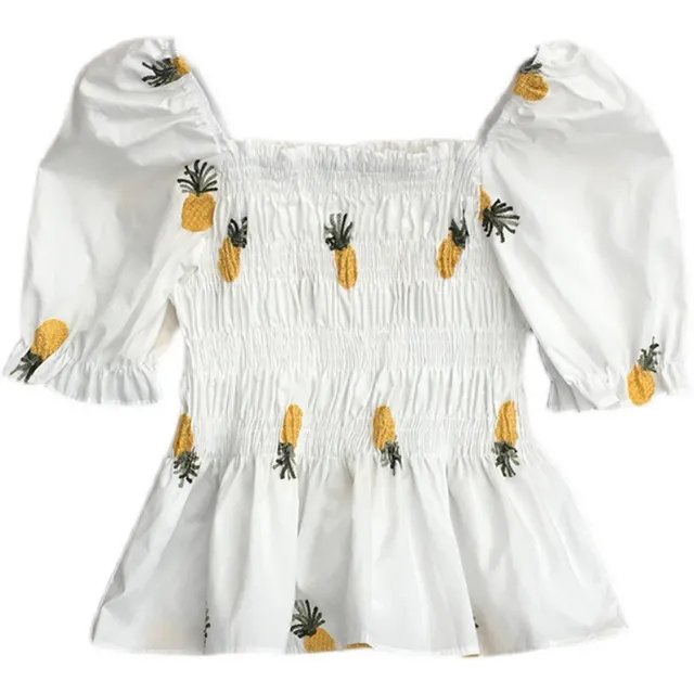 One shoulder Short sleeved Loose Short Shirt Baby Shirt Top Women Pineapple - Shop at LoveMi