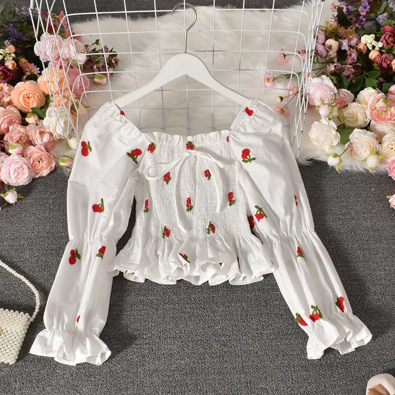Fashion Age reducing Embroidery Fruit Flowers Small Skirt Top Cherries - Shop at LoveMi