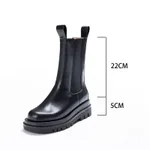 Women's Thick Bottom Long Leather Smoking Boots - Black
