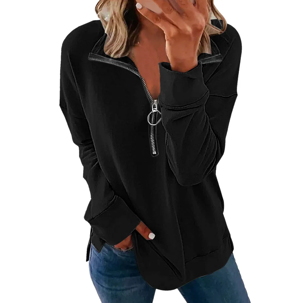 European And American Pullover Loose Long Sleeve Casual Slim Fit T Shirt Black - Shop at LoveMi