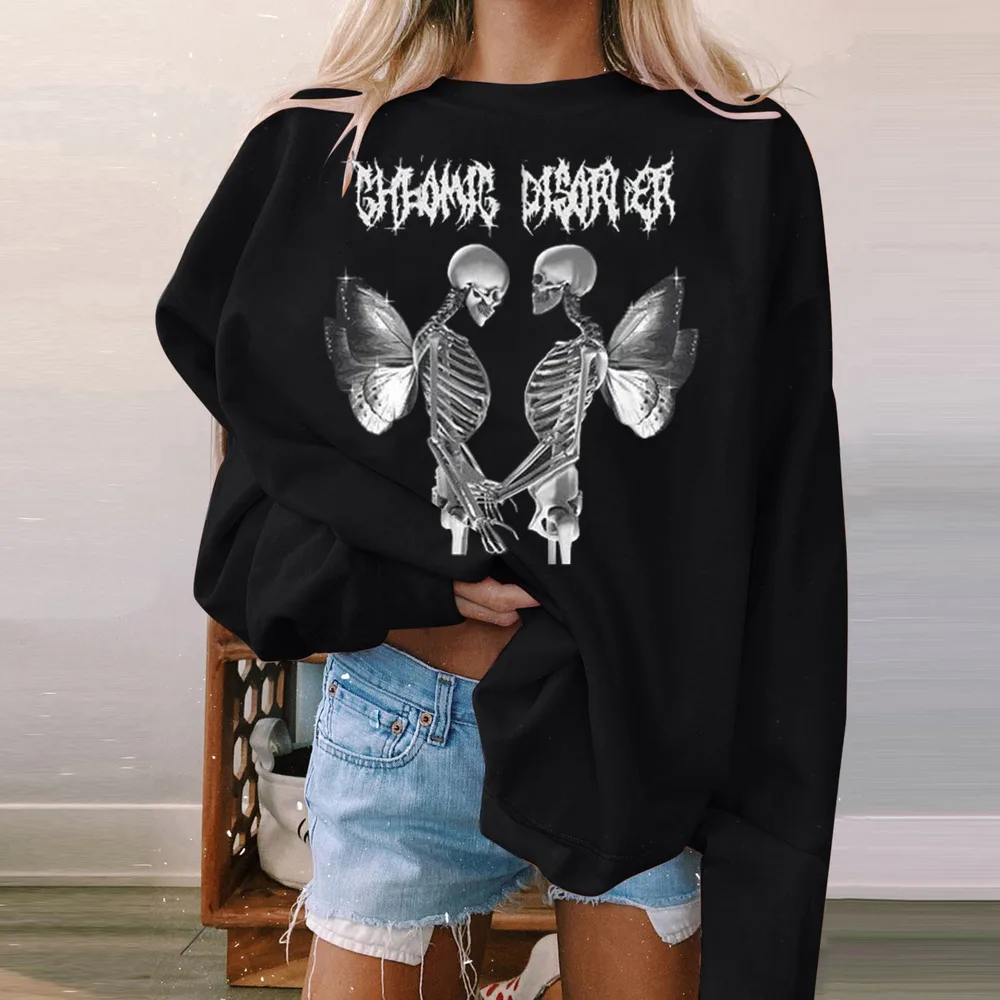 Halloween Women's Long Sleeve Casual Print Padded Sweatshirt Granny Grey - Shop at LoveMi