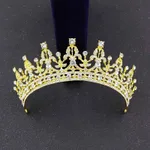 European Baroque Alloy Diamond Gold Crystal Crown Hair Ornament - Gold Bottom White Diamond