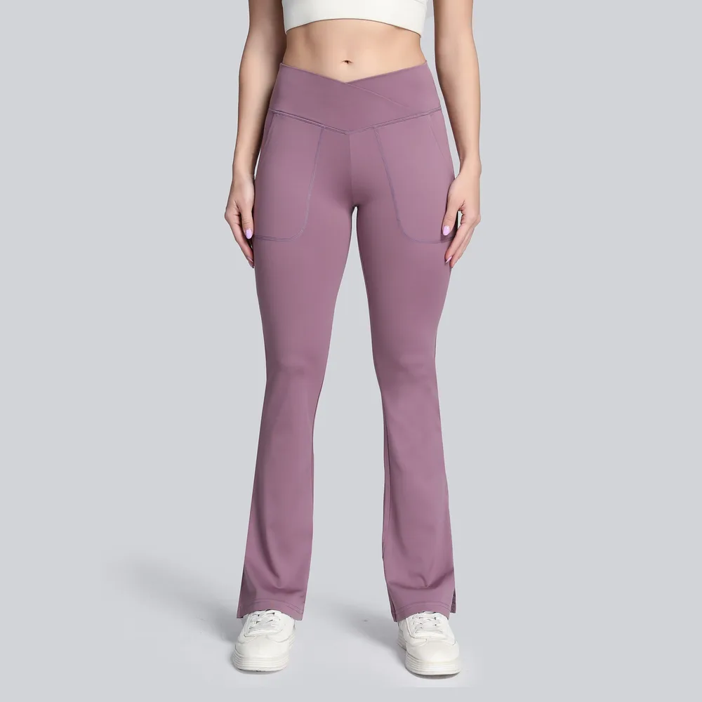 High stretch Cross waist Flared Trousers For Moisture Wicking Purple - Shop at LoveMi
