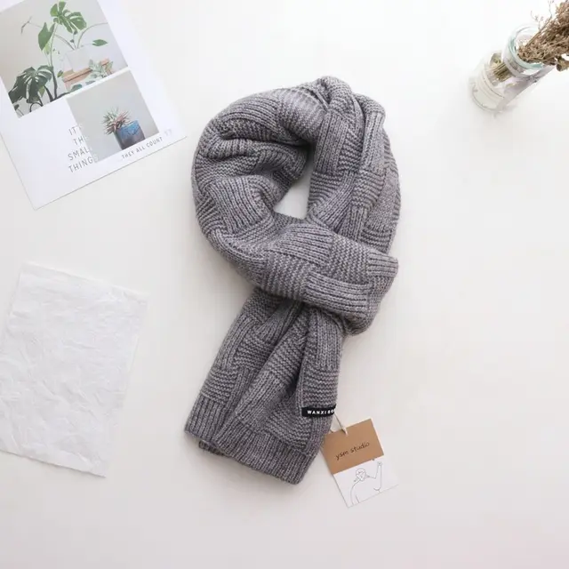 Women's Fashion All match Wool Square Cross Cute Girl Scarf Light Grey - Shop at LoveMi