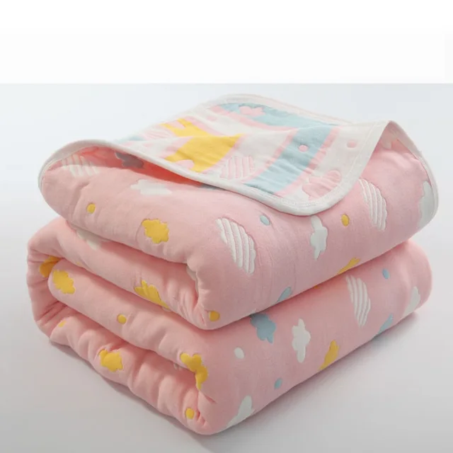 Six layer Gauze Quilt Summer Air Conditioner Quilt Blanket Sheet Colorful Clouds Pink - Shop at LoveMi
