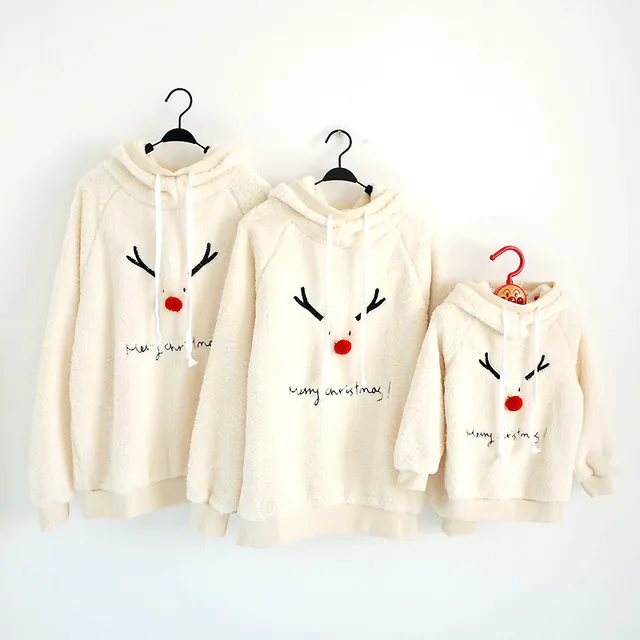 Patch Flocked Deer Cotton Fleece Sweatshirt White - Shop at LoveMi