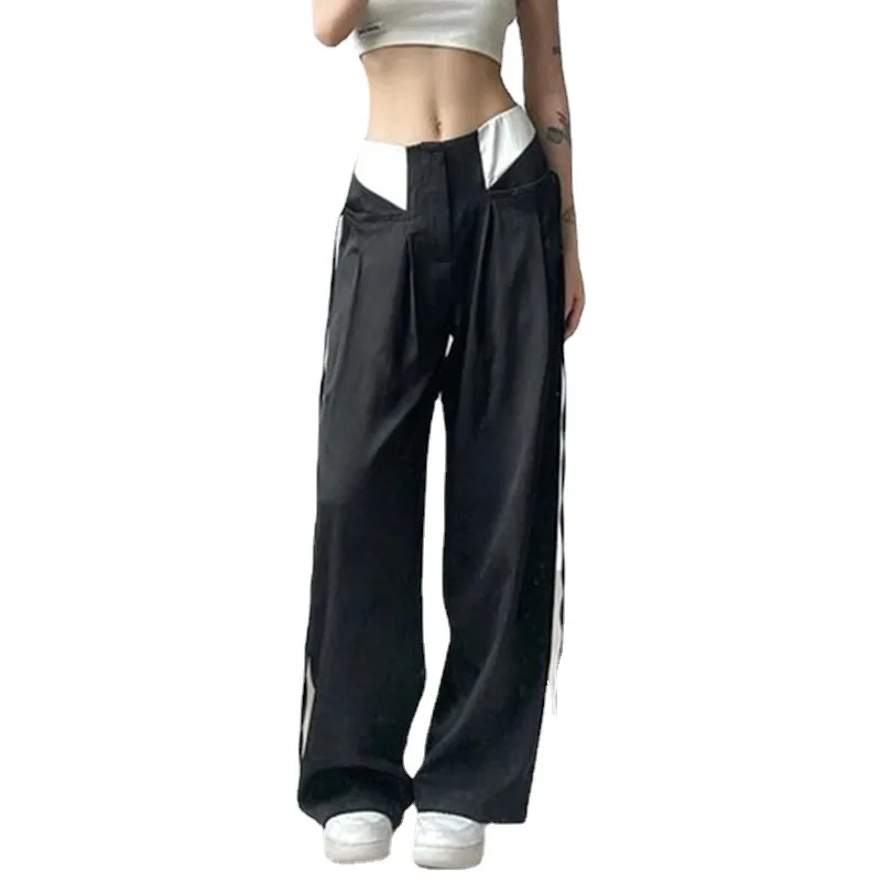 Men's Fashion Contrast Color Cuff Pocket Zip Straight Pants Black - Shop at LoveMi