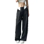Men's Fashion Contrast Color Cuff Pocket Zip Straight Pants - Black