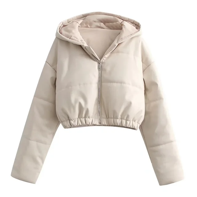 Hooded Zipper Warm Short Padded Coat Beige - Shop at LoveMi