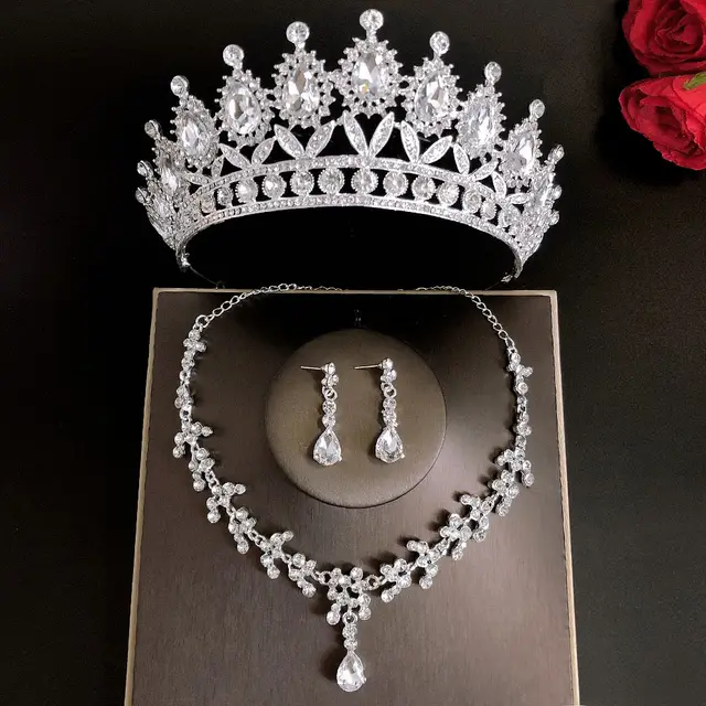 Royal Queen Bridal Jewelry Sets For Women Luxury Tiaras Crow Silver A Suit - Shop at LoveMi