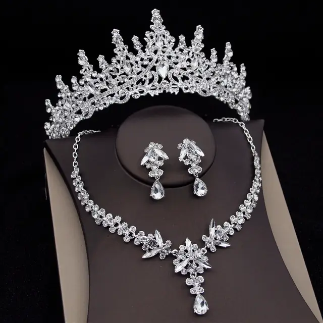 Royal Queen Bridal Jewelry Sets For Women Luxury Tiaras Crow Silver Suit - Shop at LoveMi