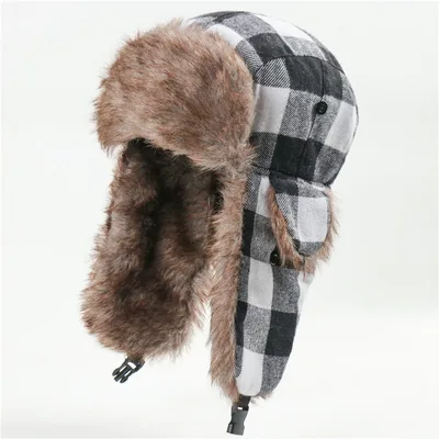 Men's And Women's Plaid Lei Feng Hat Windproof Outdoor Skiing Black And White Plaid - Shop at LoveMi