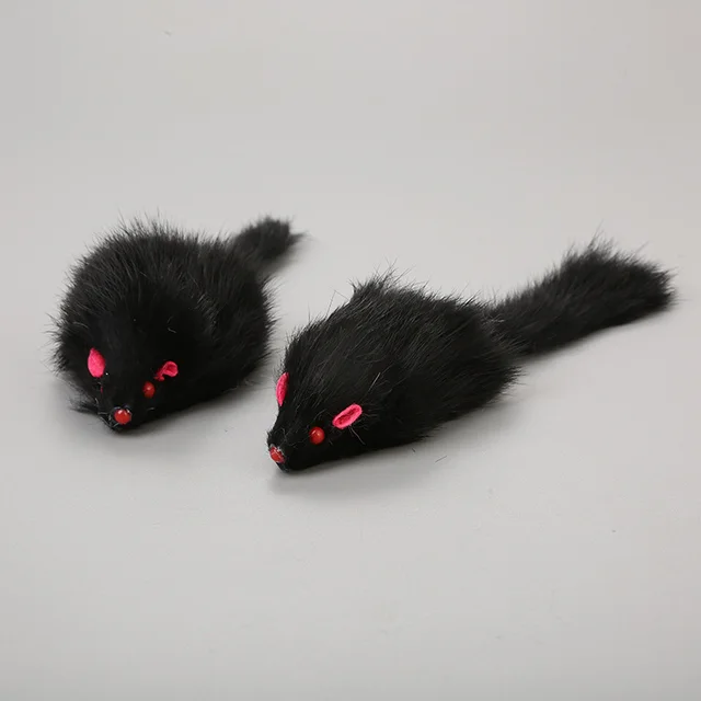 Cat Toy Large Rabbit Fur Mouse Pet Toy Plush Mouse Cat Teaser Toy Black - Shop at LoveMi