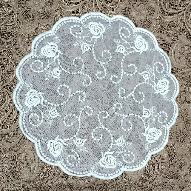 Mesh Bottom Embroidery Tablecloth Lace Embroidery Coaster Cotton Thread Soft Texture Round Retro Decorative Photo Props White - Shop at LoveMi