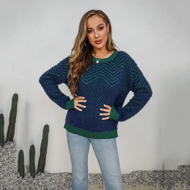 New Crew Neck Pullover Long Sleeve Women's Sweater Sapphire Blue - Shop at LoveMi